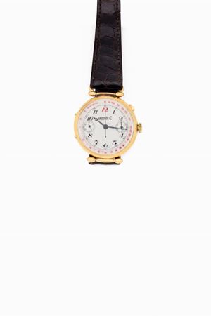 cronografo monopulsante in oro 18kt, 1940 circa