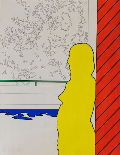Figura di profilo, tecnica mista su carta, 1976