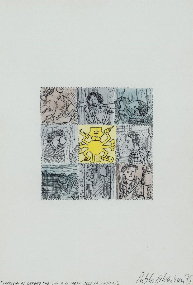 Pablo Echaurren - 9 disegni 1974 - 1976, acquarello e inchiostro su carta