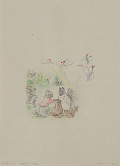 Folon e Beatrix Potter, 1977, acquarello e grafite su carta