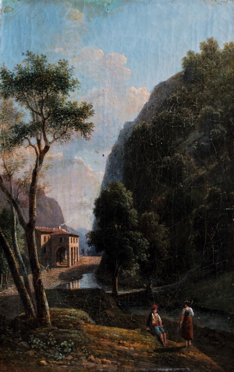 Jean-victoire Bertin (parigi 1767 – 1842) - Due paesaggi con figure