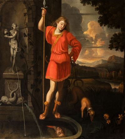 Narciso alla fonte, olio su tela