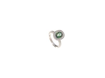 Anello in Platino, Granato Verde e Diama