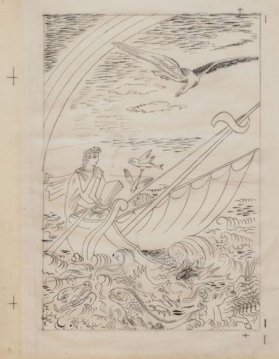 Naufrage sous l'Arc en ciel, 1937 - Disegno preparatorio inchiostro e grafite su carta da lucido
