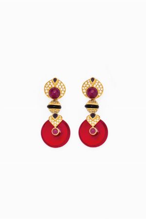 in oro 18kt, onice, rubini, zaffiri, pietre rosse e diamanti
