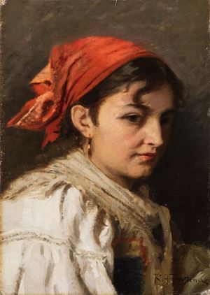 Giovane donna con fazzoletto rosso