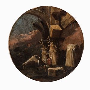 Due capricci architettonici con soldati e popolani in sosta
