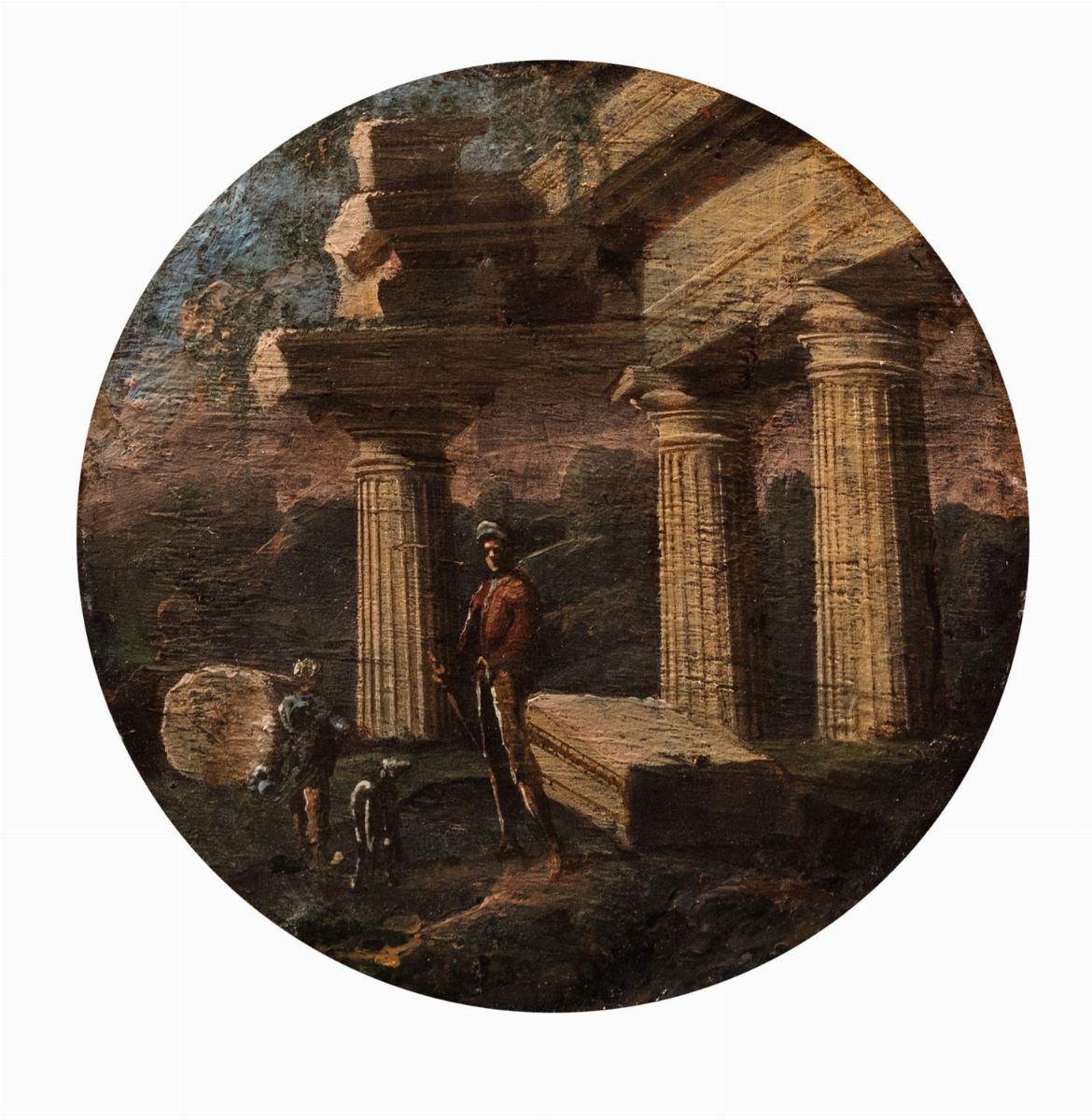 Scuola Romana, Secolo XVII - Autore non identificato, Due capricci architettonici con pastori e p...