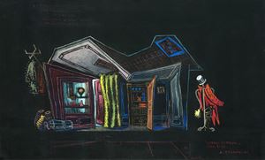 La veglia dei lestofanti, bozzetto di scena, 1949