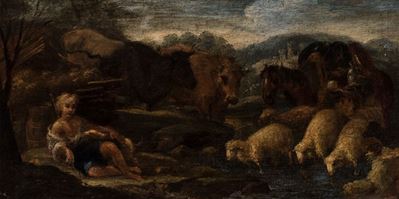Paesaggio con Pastorella e Armenti Presso un Fontanile; e Paesaggio con Pastore e Armenti al Guad...