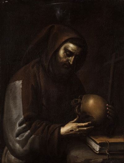 San Francesco in meditazione, olio su tela