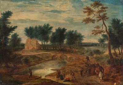 Paesaggio fluviale con aste e fiaminghi