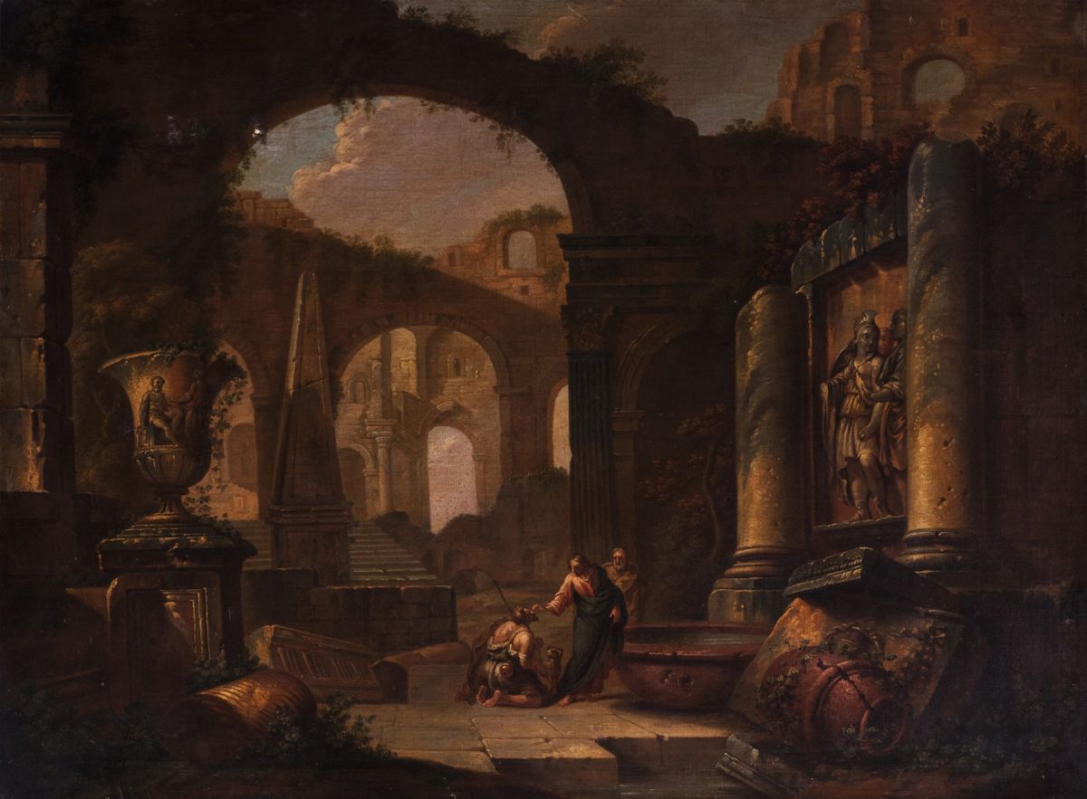 Scuola Romana, Prima Metà del Secolo XVIII - Scuola romana, Due capricci architettonici: Gesù ris...