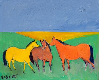 Cavalli nel paesaggio, olio su tela, 1989