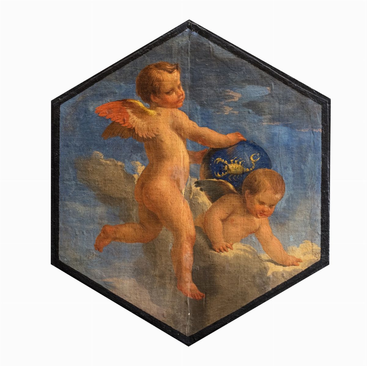Scuola Bolognese, Secolo XVII - Autore sconosciuto, I dodici segni zodiacali, olio su tela applic...