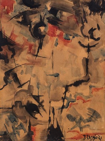 Composizione, gouache su carta applicata su tela, 1955