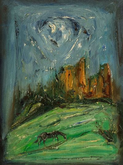 Notturno, 1967, olio su tela applicata su tavola