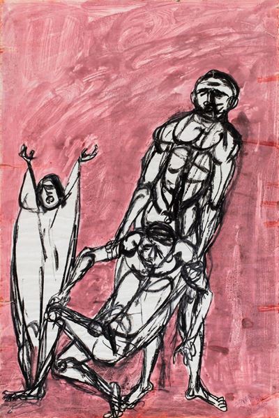 Il caduto (1953), tecnica mista su carta