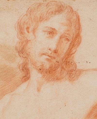 Autore sconosciuto, Testa di Cristo - matita rossa su carta