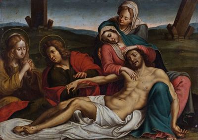 Scuola di Caravaggio, Deposizione di Cristo, olio su rame