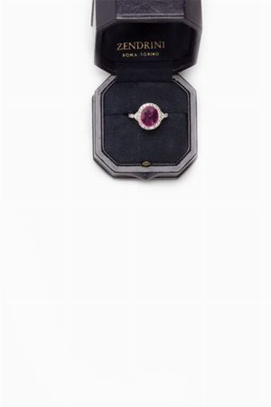 anello in oro bianco 18kt e platino, rubino