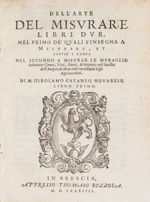 L'autore fu un architetto militare e teorico di scienza bellica attivo prevalentemente a Brescia e a Mantova. Questa &egrave; la sua opera principale la cui prima edizione risale al 1572. Dell'arte del misurare libri due, nel primo de' quali s'insegna a misurare, et partir i campi. Nel secondo a misurar le muraglie ...