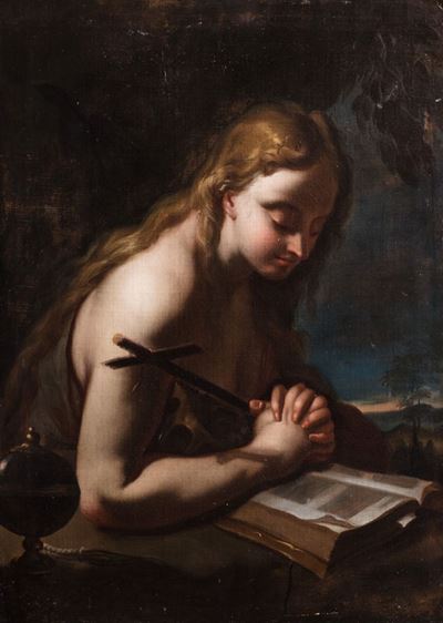 Maddalena penitente in un paesaggio, olio su tela