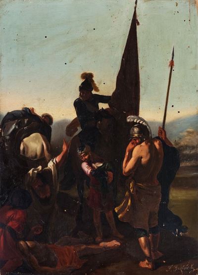 Pittore europeo, La morte di Goffredo di Buglione, olio su tavola