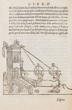 Noto trattato di geometria e matematica applicata qui nella sua seconda edizione.  Riccardi I, 90; Adams B-277. Del modo di misurare le distantie, le superficie, i corpi, le piante, le prouincie, le prospettiue, & tutte le altre cose terrene ... secondo le vere regole d'Euclide, & de gli altri piu lodati scrittori