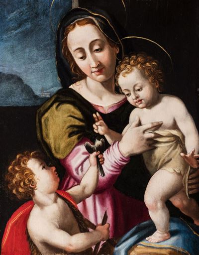 Artista sconosciuto, Madonna con Bambino e San Giovannino, olio su tavola