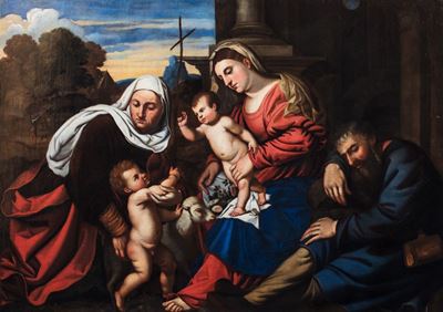 Scuola veneta, Sacra Famiglia con San Giovannino e Sant'Elisabetta, olio su tela