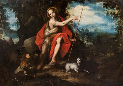 San Giovannino in un paesaggio, olio su tela