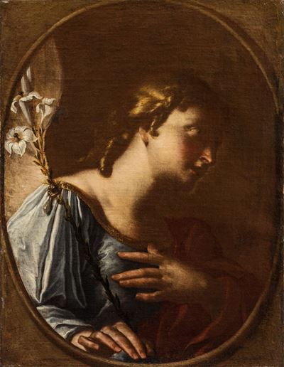 Angelo annunciante, olio su tela ovale