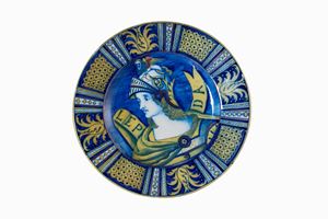 Manifattura umbra, fine secolo XIX - inizi secolo XX - Piatto in ceramica a lustro