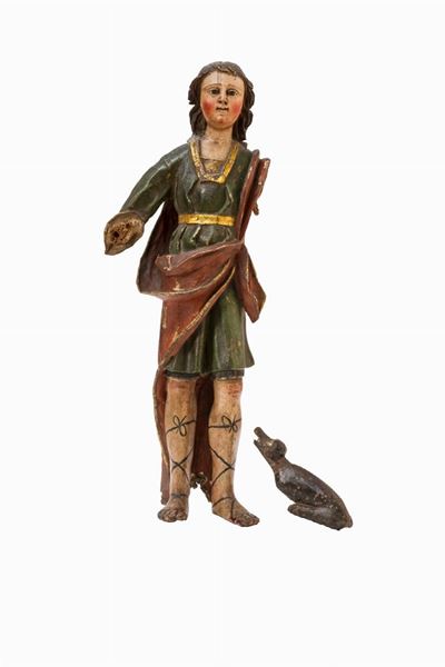San Rocco con il cane, scultura in legno policromo