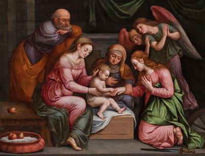 Pittore manierista del Nord Europa, Matrimonio mistico di Santa Caterina, olio su tavola