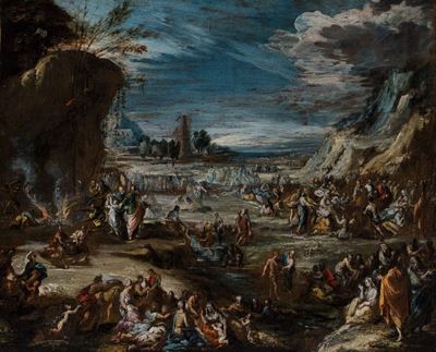 Mosè e gli Ebrei al passaggio del Mar Rosso, olio su tela