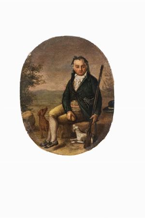 Cacciatore a riposo entro un paesaggio