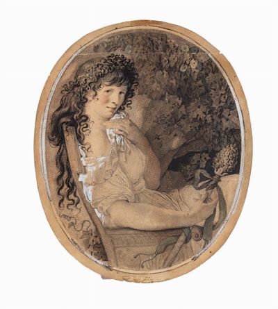 Donna in un giardino in veste di baccante, matita, inchiostro e pastello su carta, mm 205 x 170