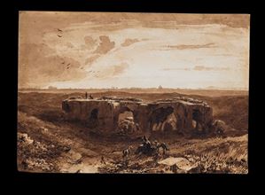 Thomas Dessoulavy  (Londra 1801 – Roma 1869) - Campagna romana alla Villa dei Quintili (?)