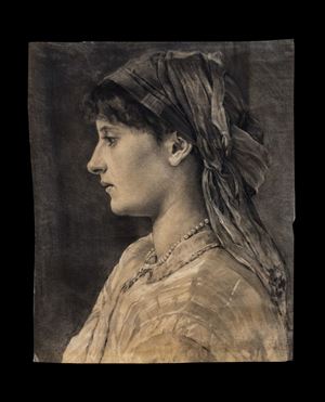 Scuola italiana, secolo XIX - Ritratto di giovane popolana a mezzo busto di profilo