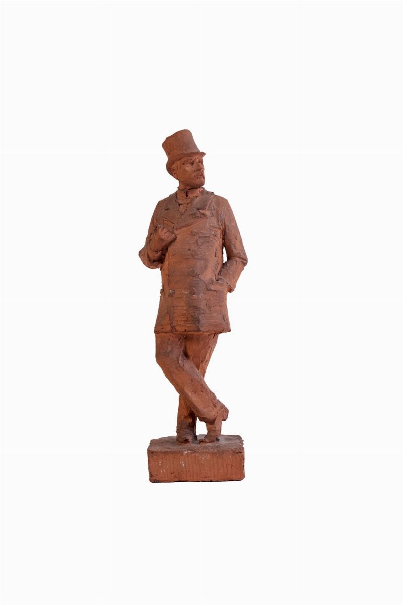 Scuola Italiana, Inizi Secolo XX - Lunetta in terracotta con Cristo in trono, formella in gesso p...