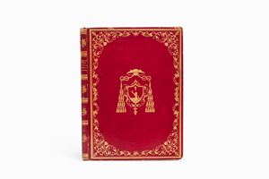 Rara legatura romana alle armi del cardinale Giacomo Luigi Serafino Pacifico Antonelli (1806-1876), segretario di stato dal 1848 di papa Pio IX.  Storia della Scuola clinica medica di Roma dall'aprile dell'anno 1855 al marzo 1856 : preceduta dal ragionamento_di Domenico De Crollis