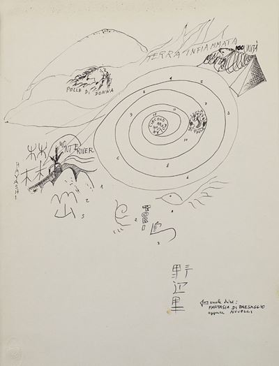 Fantasia di paesaggio, 1967, china su carta