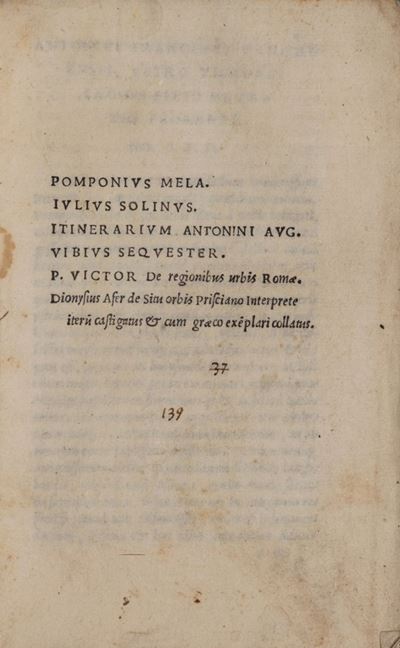 Pomponius Mela. Iulius Solinus. Itinerarium Antonini Aug. Vibius Sequester. P. Victor De Regionib...