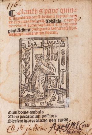 Clementis pape quinti singulares Constitutionum textus, tam XX extravagantium XXII Johannis pape, quam decretalium extravagantium a romanis pontificibus post peractum Bonifacii librum sextum emanantium florent
