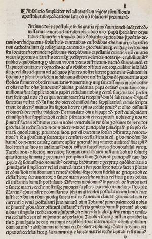 Si tratta di un formulario per i tribunali ecclesiastici, che segue la pratica della curia papale, edito per la prima volta nel 1483. HC 7287*; Pell 4877; IGI 4031; IBE(Suppl) 6325; IBP 2214; IBPort 722. Formularium instrumentorum ad usum Curiae Romanae