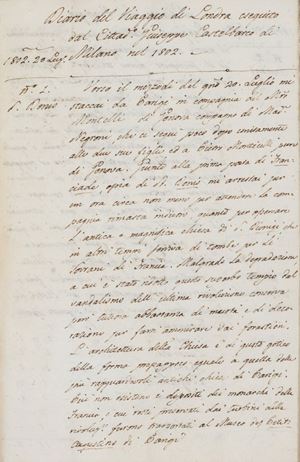 Manoscritto - Viaggi - Diario del viaggio di Londra eseguito dal Cittadino Giuseppe Scipione Castelbarco di Milano nel 1802