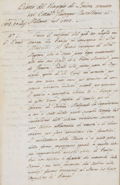 Diario del Viaggio di Londra Eseguito dal Cittadino Giuseppe Scipione Castelbarco di Milano nel 1...
