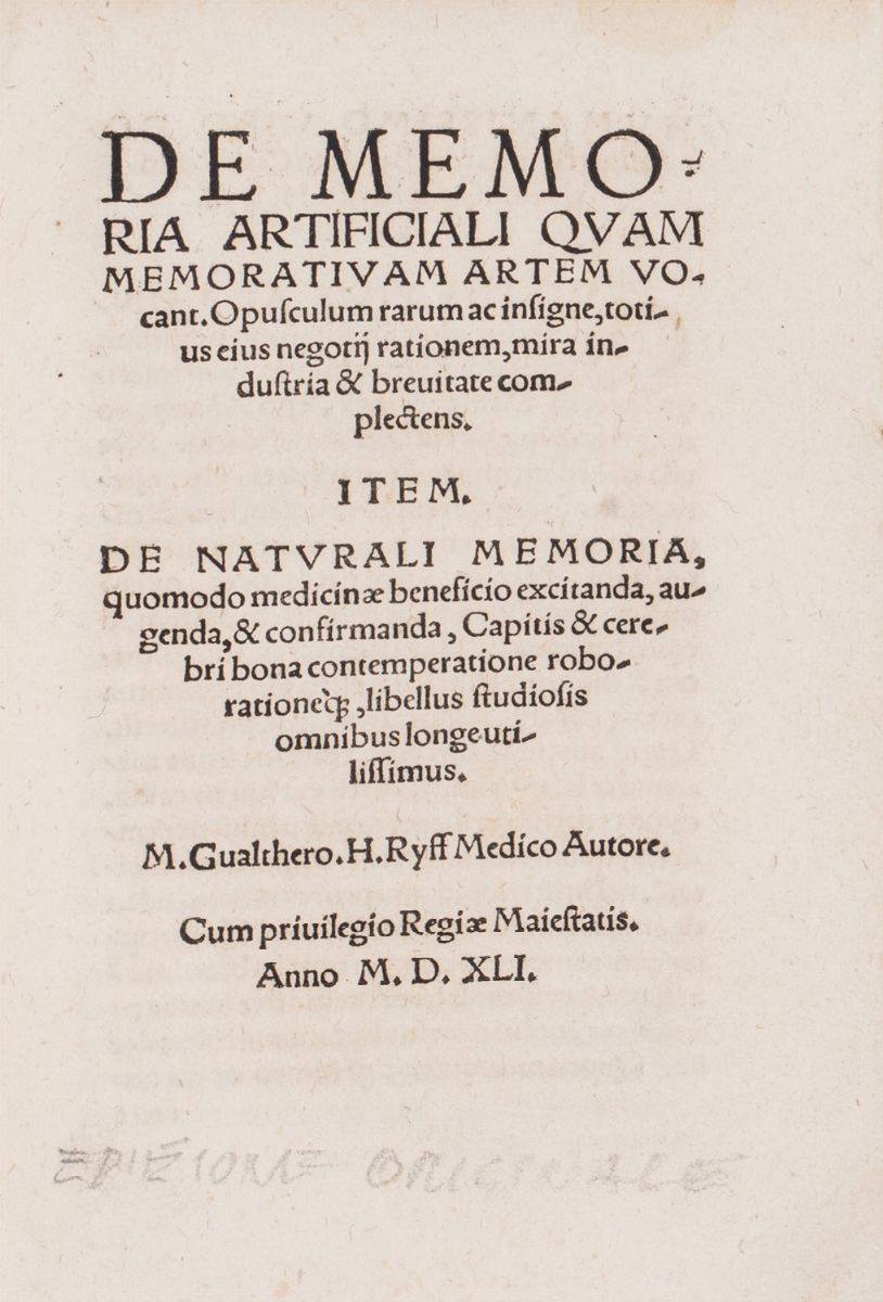 Ars Memorandi - Host, Johann - Petrus Ravennas - Ryff, Walther Hermann - Congestorium Artificiose...